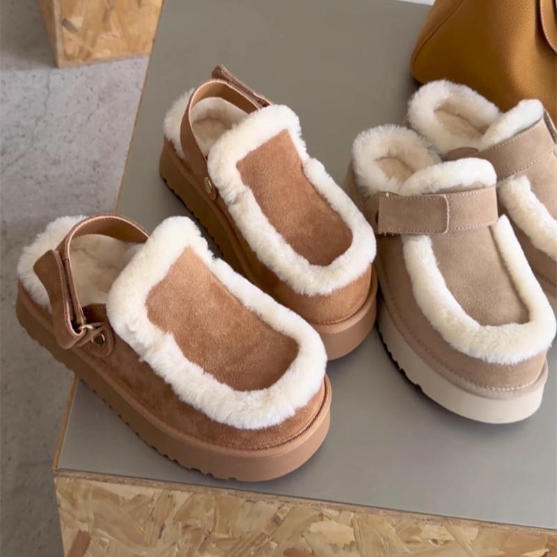 WM6女鞋羊毛加绒保暖厚底包头拖