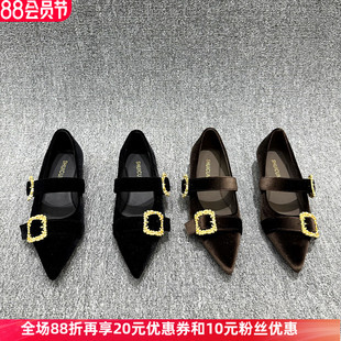 欧洲站2025年秋季 新款 欧货真皮女鞋 尖头浅口皮带扣女人味低帮单鞋