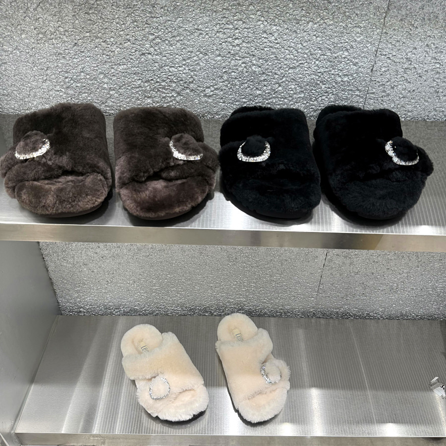 乐魔厚底一字拖鞋女加绒毛毛拖