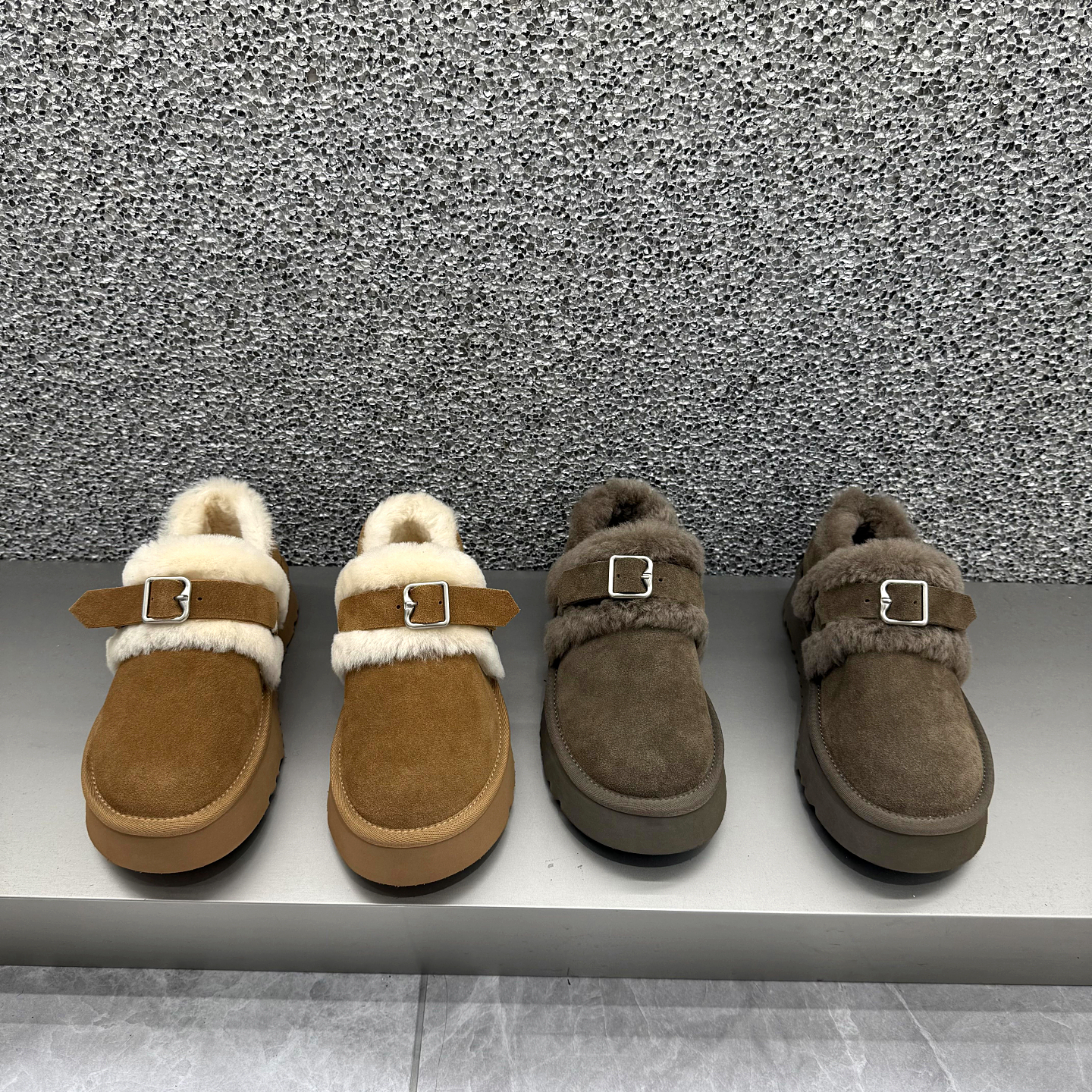 欧货真皮厚底羊毛乐福鞋女软木鞋