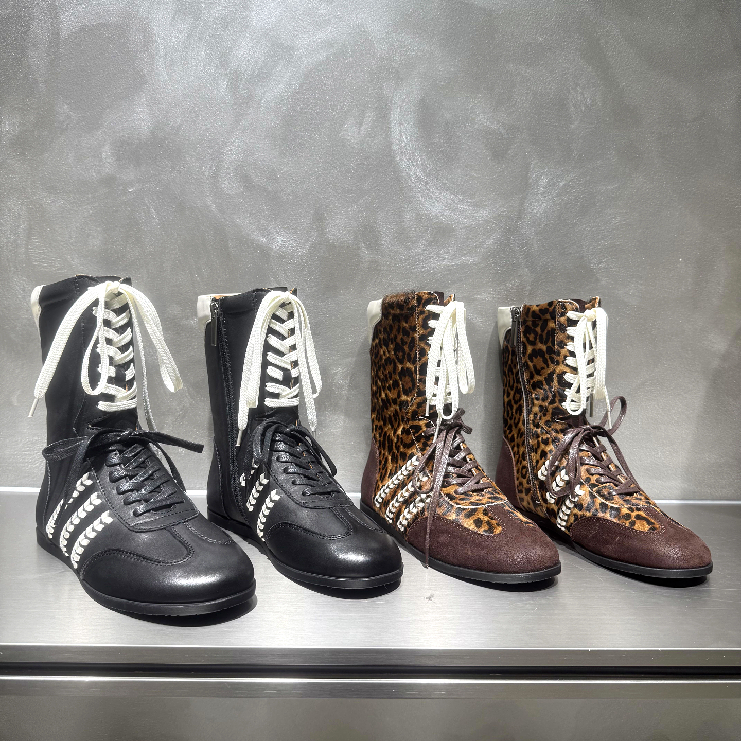 欧货真皮马丁靴女豹纹短靴