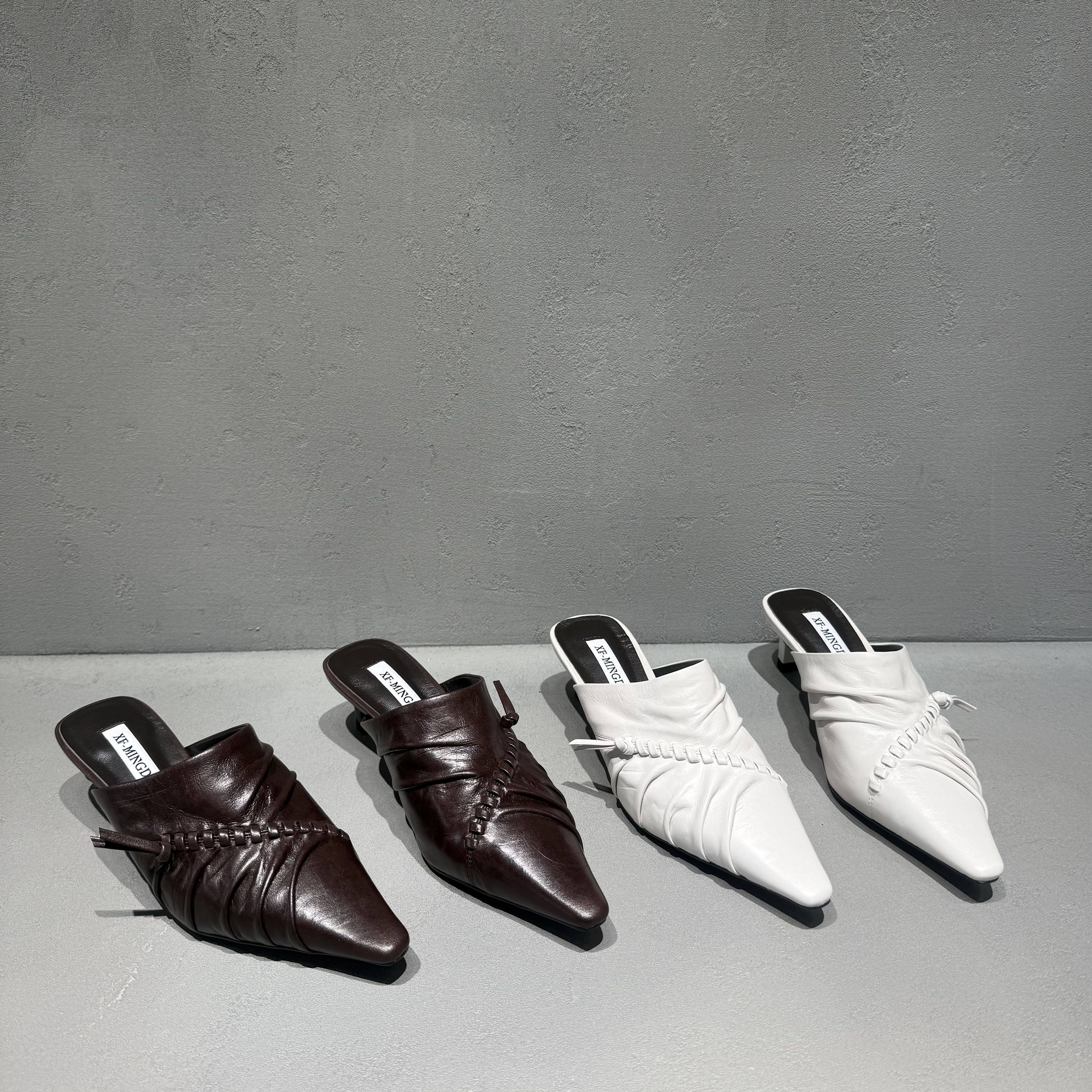 欧洲站女鞋2026年春季新款欧货真皮尖头高跟包头拖鞋潮流百搭半拖