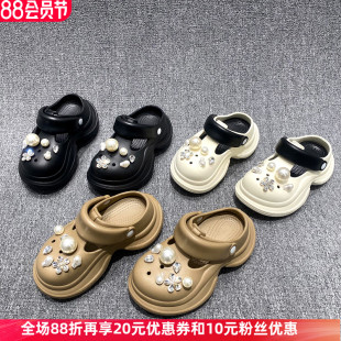 歐洲站女鞋 新款 歐貨松糕底包頭拖小個子輕便厚底洞洞鞋 2025年夏季