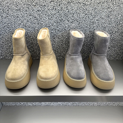 欧货真皮雪地靴女羊毛厚底短靴