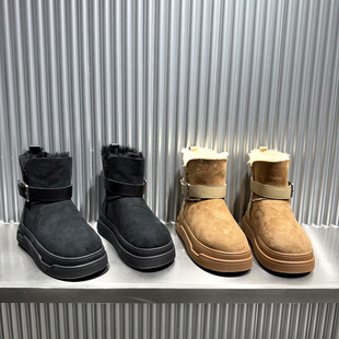 乐魔皮毛一体雪地靴女欧洲站2025年冬季新款欧货真皮厚底羊毛短靴