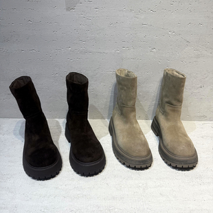 欧洲站羊毛雪地靴女2025年冬季 欧货磨砂皮加绒保暖厚底马丁靴 新款