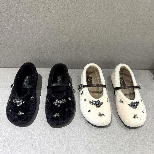 欧洲站加绒保暖女鞋平底玛丽珍鞋