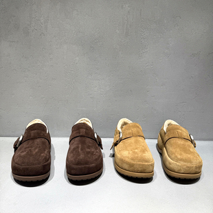 欧货磨砂皮加绒保暖软木鞋 先峰名典羊毛厚底女鞋 欧洲站2025年冬款