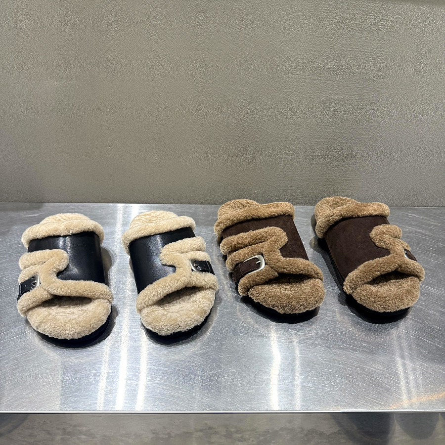 欧洲站羊羔毛厚底一字拖女毛毛拖