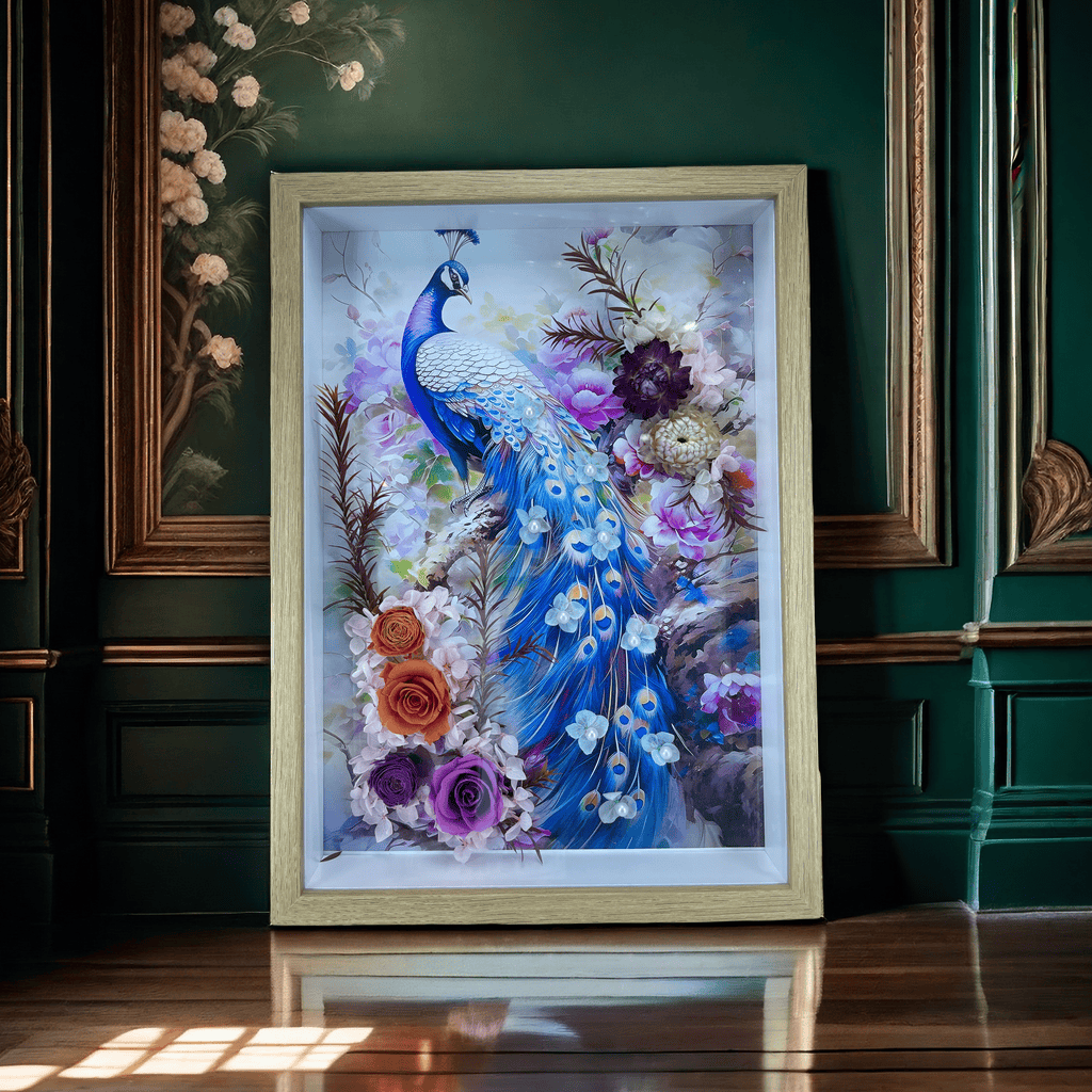 孔雀花艺相框摆件客厅玄关装饰画轻奢高档新中式立体挂墙创意壁画图片