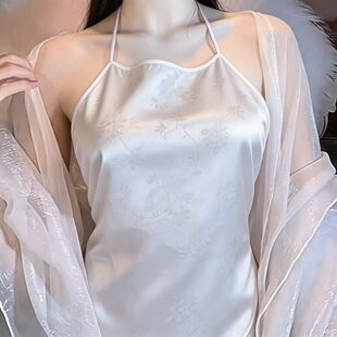 新款女士兜肚露背吊带睡衣古风女士国风印花性感一片内衣