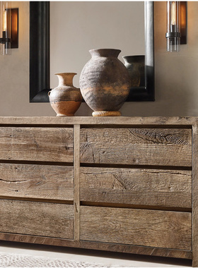 rh家具美式乡村复古家用实木斗柜法式简约老橡木储物柜门厅玄关柜