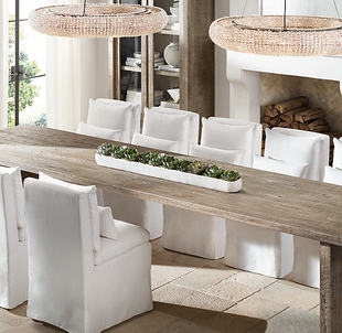 美国Rh茶桌简约现代全实木橡木餐桌美式乡村复古长方形饭桌家用