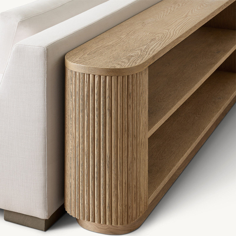 美国Rh家具现代简约家用橡木边几轻奢原木沙发背几乡村复古装饰桌