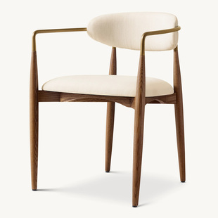美式现代简约自然风实木餐椅原木奶油风吧椅美国rh家具布艺椅子