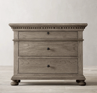 美国Rh家具法式乡村复古民宿实木床边柜美式简约雕花侘寂风床头柜