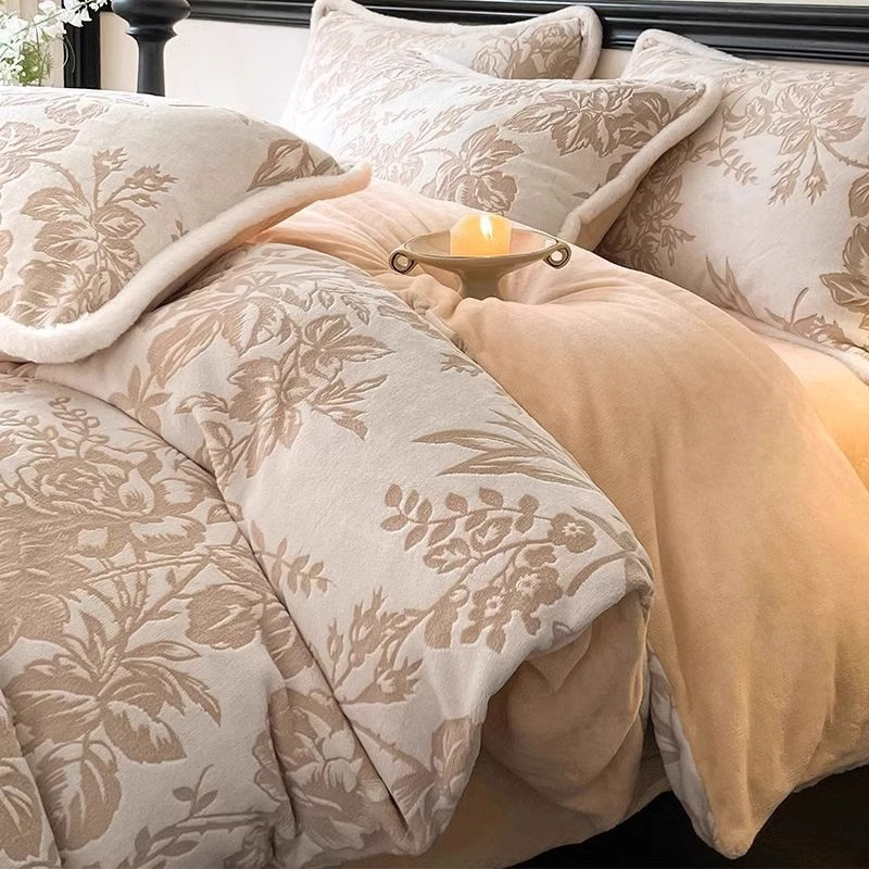 加厚雕花牛奶绒床上四件套2024新款冬季珊瑚法兰绒床单笠被套床品,床上用品,床品套件/四件套/多件套,淘宝优惠券,粉丝福利购,淘宝优惠卷