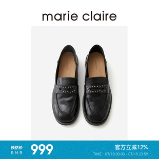 marieclaire女鞋 MC女鞋 单鞋 水洗铆钉乐福鞋 2025春简约小皮鞋