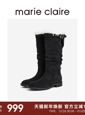 MC女鞋boho毛绒长靴2025年冬季新款圆头骑士长靴marieclaire女鞋
