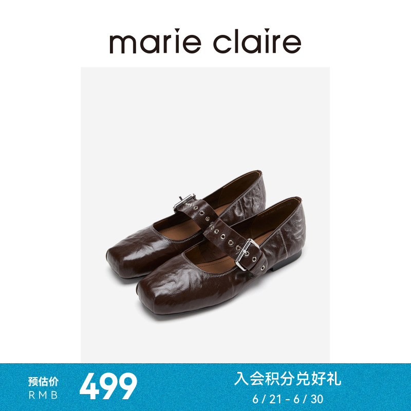 MC女鞋熔岩生巧棕油蜡羊皮朋克抓皱玛丽珍鞋单鞋marieclaire女鞋
