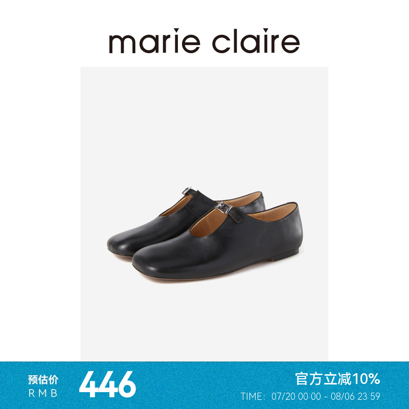 MC女鞋黑色牛皮方头1cm低跟简约玛丽珍鞋25夏季marieclaire女鞋