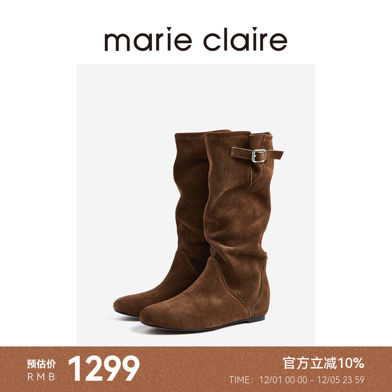 MC女鞋软帮马靴骑士靴2025年冬季内增高长筒靴女marieclaire女鞋
