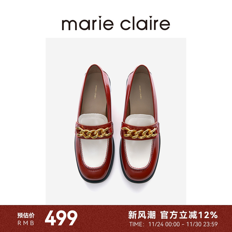 marieclaire红色低跟乐福鞋
