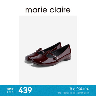 MC女鞋 南法樱桃红牛漆皮复古显瘦斜方头T带舞鞋 marieclaire女鞋