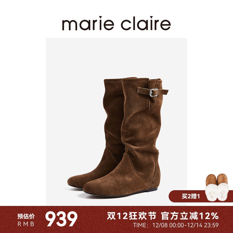 MC女鞋软帮马靴骑士靴2025年冬季内增高长筒靴女marieclaire女鞋