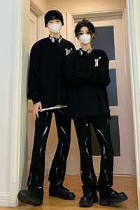 情侣高街美式vibe微喇扎染修身牛仔裤男黑色休闲裤 K883-P55图片
