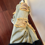 春夏高街vibe修身破洞黄泥染拉链牛仔裤男K822-K823-P65控88，男装牛仔裤，星座205