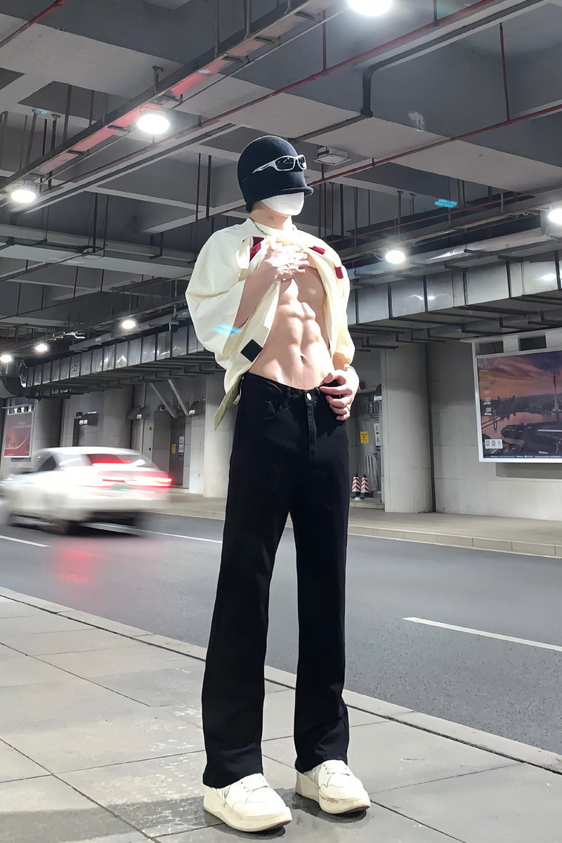 早秋美高街纯黑色弹力修身直筒大码微喇情侣牛仔裤男K860-P50,男装牛仔裤,星座205