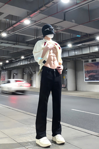 早秋美高街纯黑色弹力修身直筒大码微喇情侣牛仔裤男K860-P50图片