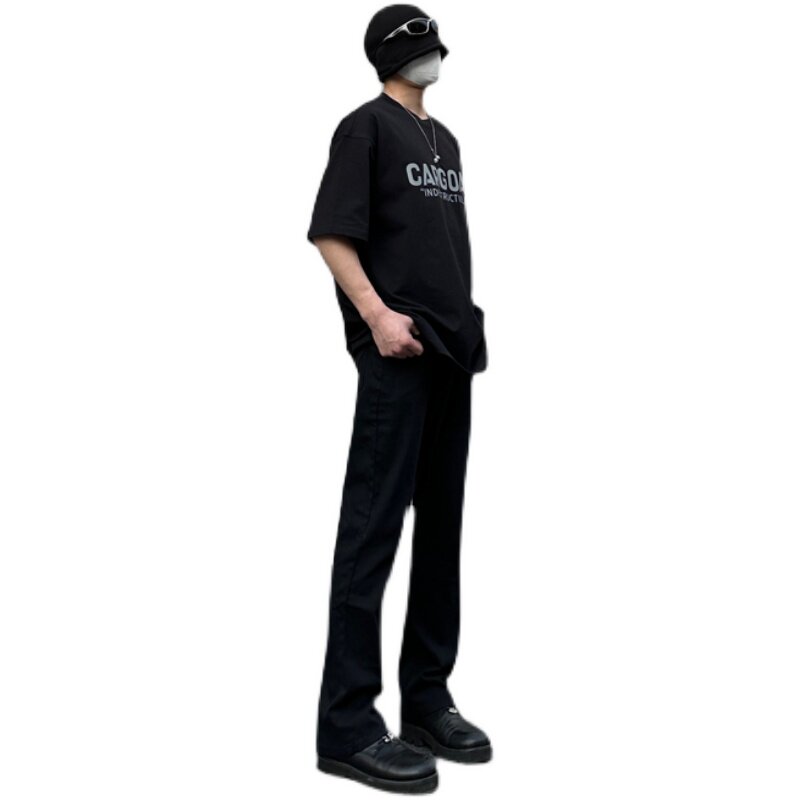早秋美高街纯黑色弹力修身直筒大码微喇情侣牛仔裤男K860-P50,男装牛仔裤,星座205