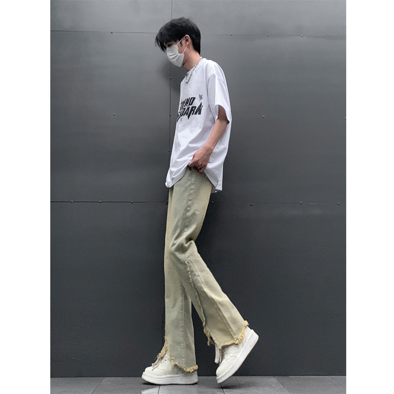 现货早秋黄泥开叉毛边宽松牛仔裤设计感微喇休闲裤男K5803-P55,男装牛仔裤,星座205