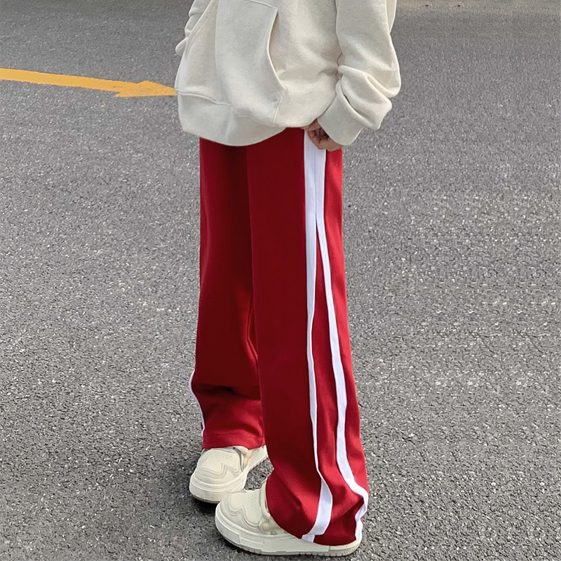 品质重磅宽松直筒休闲条纹卫裤男拼接松紧腰阔腿裤女K915-P50，男装休闲裤，星座205