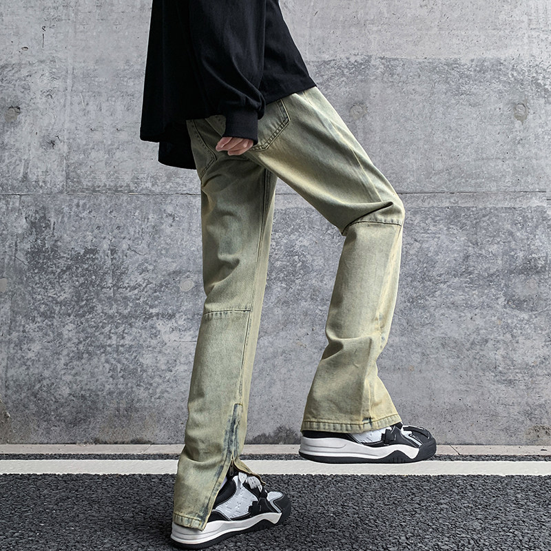 早秋四季高街vibe修身长裤黄泥染拉链牛仔裤男K823-P55，男装牛仔裤，星座205