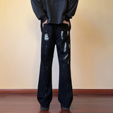 早秋高街美式vibe微喇扎染修身牛仔裤男黑色休闲裤K883-P55控78，男装牛仔裤，星座205