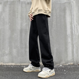黑色设计款排扣牛仔裤宽松直筒金属扣复古休闲裤男K910-P50，男装牛仔裤，星座205