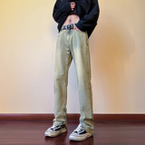 早秋四季高街vibe修身长裤黄泥染拉链牛仔裤男K823-P55，男装牛仔裤，星座205
