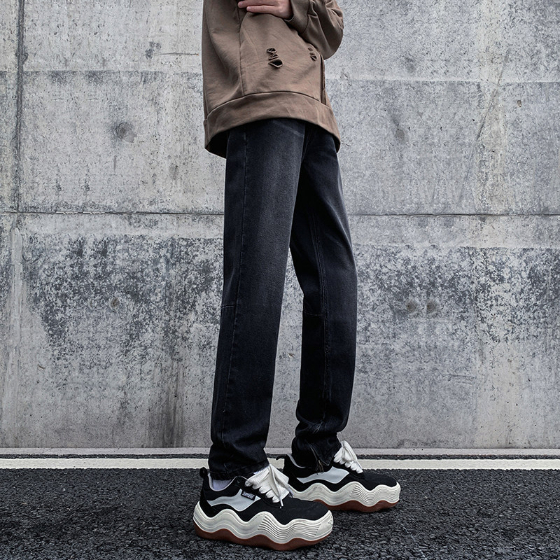 早秋四季高街vibe修身长裤黄泥染拉链牛仔裤男K823-P55,男装牛仔裤,星座205