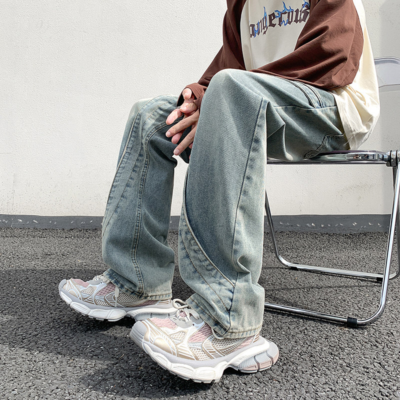 秋冬美式高街设计感直筒宽松牛仔裤男休闲长裤K833-P65控88,男装牛仔裤,星座205