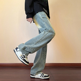 早秋新款美式高街设计感直筒宽松牛仔裤男休闲长裤K833-P65控88，男装牛仔裤，星座205