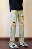 春夏高街vibe修身破洞黄泥染拉链牛仔裤男K822-K823-P65控88，男装牛仔裤，星座205