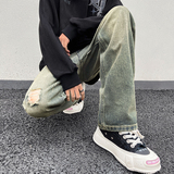 早秋高街vibe宽松牛仔裤黄泥染直筒休闲裤男K636-P58控78，男装牛仔裤，星座205