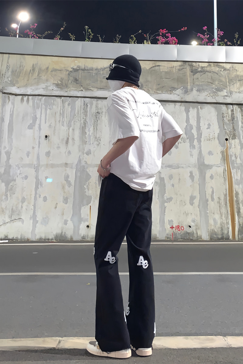 早秋高街字母微喇叭牛仔裤男欧美式宽松潮牌嘻哈裤子KA08-P55,男装牛仔裤,星座205