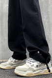 黑色设计款排扣牛仔裤宽松直筒金属扣复古休闲裤男K910-P50，男装牛仔裤，星座205