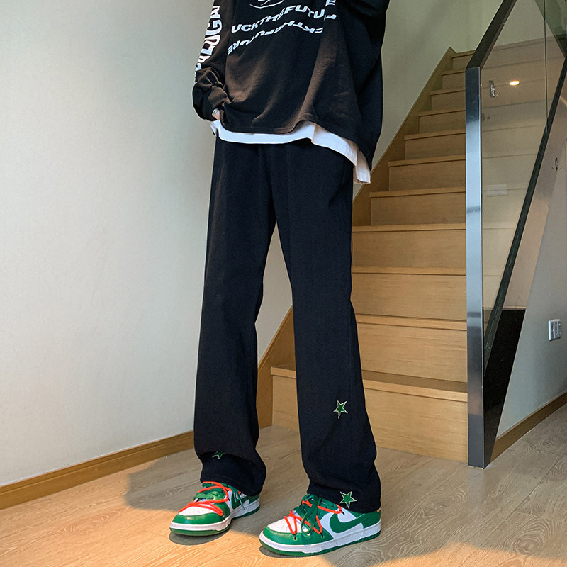 早秋高街刺绣五角星微喇叭牛仔裤男宽松牛仔长裤K350-P50，男装牛仔裤，星座205