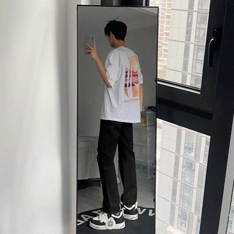 早秋美高街纯黑色弹力修身直筒大码微喇情侣牛仔裤男K860-P50,男装牛仔裤,星座205