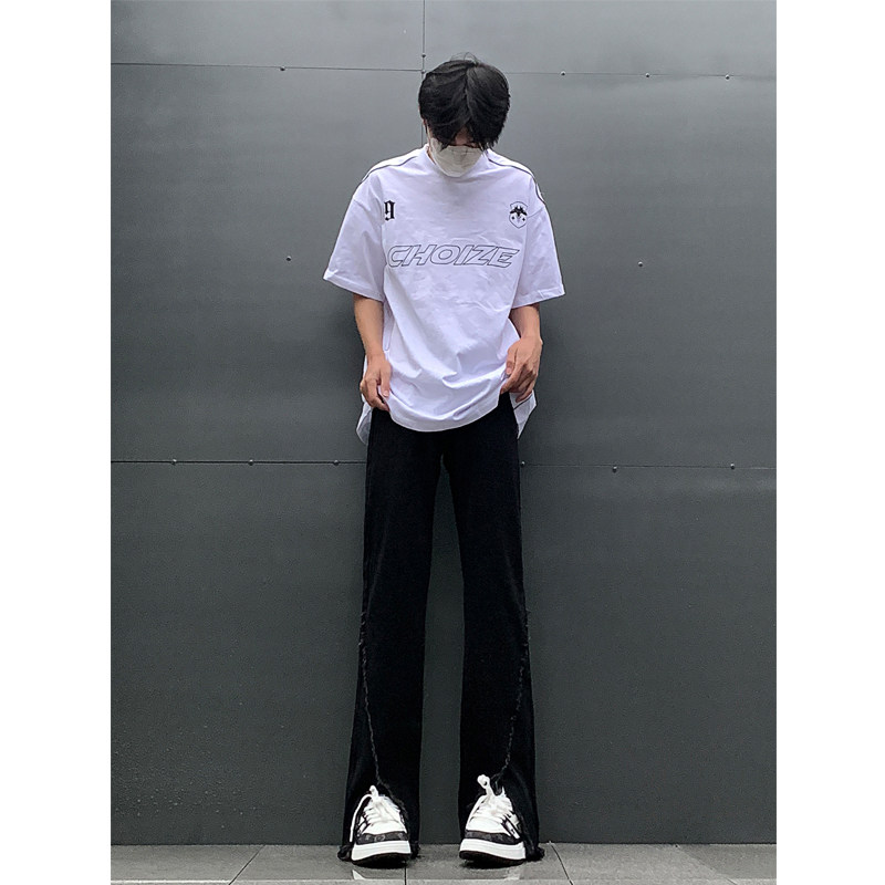 现货早秋黄泥开叉毛边宽松牛仔裤设计感微喇休闲裤男K5803-P55,男装牛仔裤,星座205
